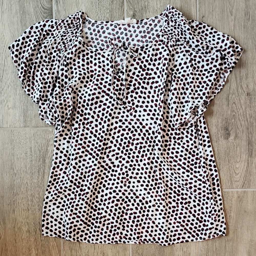 Black and White Flutter Sleeve Polka Dot Blouse